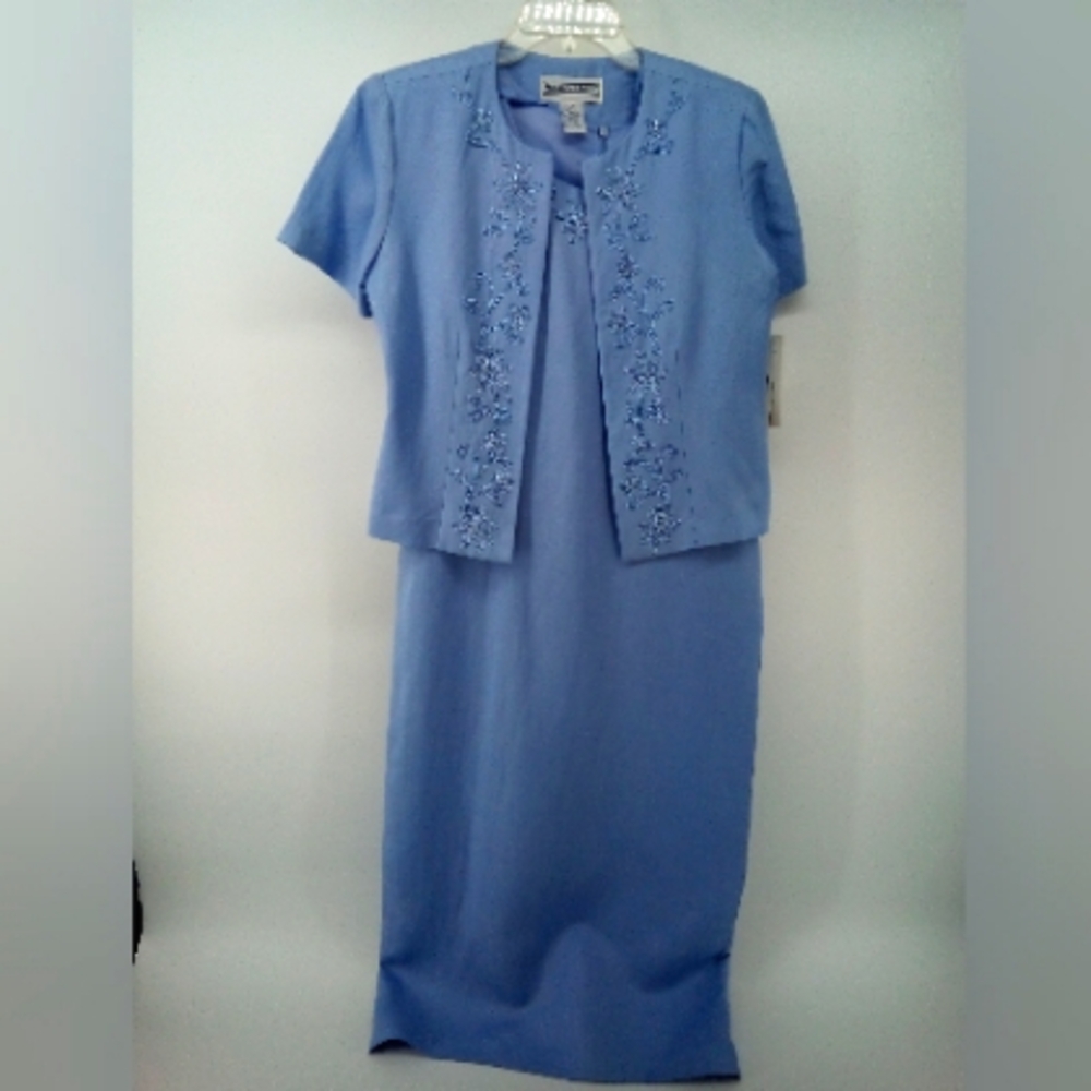 Vintage NWT Jessica Howard Linen Blend MOTB 2 Piece Blue Dress Jacket Beaded 6